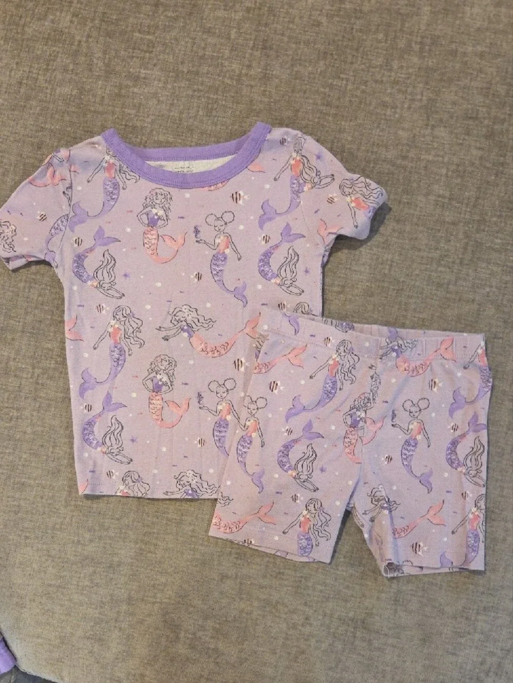 Girls' Mermaid & Seashell Short Sleeve Pajama Sets - Lavender/White